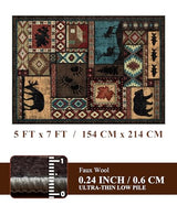 YIHOUSE Rustic Cabin Area Rug 5x7,Machine Washable Lodge Bear Rug,Non-Slip Low Pile Print Pattern Southwestern Rug for Living Room Bedroom