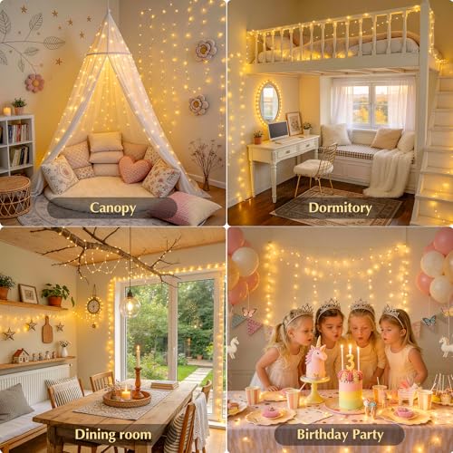 JMEXSUSS USB Fairy Lights for Bedroom, 33ft 100 LED Twinkle Lights Plug in with Remote, Indoor String Light for Dorm Girl's Room Tent DIY Birthday Gift Party Decor, Silver Wire, Warm White,Timer