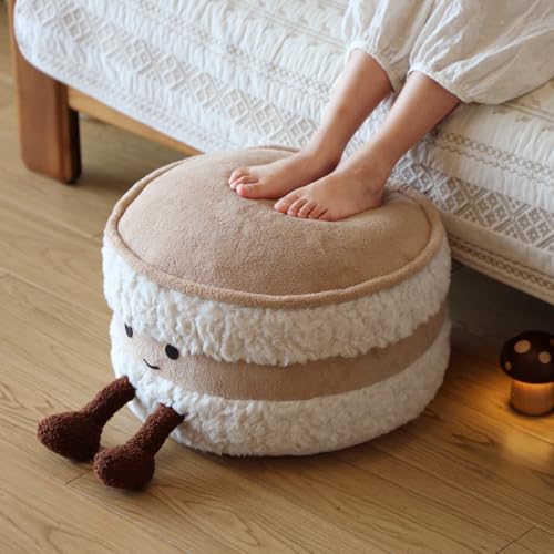 Tingting's Dream Cute Round Stuffed Pouf Ottoman Foot Rest Floor Tatami Fluffy Poufs Foot Stool Storage Ottoman Foam Particles Filling (Cake Shape, 40×25CM/15.7"×9.84")