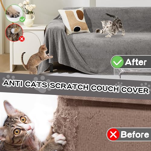 MEETSKY Couch Cover for 3 Cushion Couch Cat Scratch Proof Sofa Covers Washable Couch Protector Sectional Couch Covers for Dogs Soft Couch Cover Blanket Sofa Slipcover for Pets Kids, 91" x 134", Grey