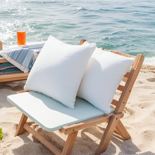 OTOSTAR Waterproof Pillows Insert, 16 x 16 Outdoor Decorative Throw Pillow Insert Soft Fluffy Plump Cushion Insert for Patio Garden Bench Farmhouse Sofa Couch Bed, White