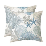 Tritard Nautical Coastal Throw Pillow Covers 18x18 Set of 2 Beach Themed Ocean Seashell Coral Starfish Velvet Couch Decorative Pillow Cases Outdoor Sofa Cushion Cover for Bedroom Living Room, Blue