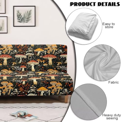 Mushroom Stretch Armless Sofa Bed Cover, Easy to Install Couch Slipcover Without Armrests, Washable Folding Futon Cover, Non-Slip Futon Sofa Bed Slipcover with Elastic Bottom
