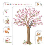 decalmile Woodland Animals Large Flower Tree Wall Decals Cherry Blossom Deer Fox Wall Stickers Baby Nursery Kids Bedroom Living Room Wall Decor