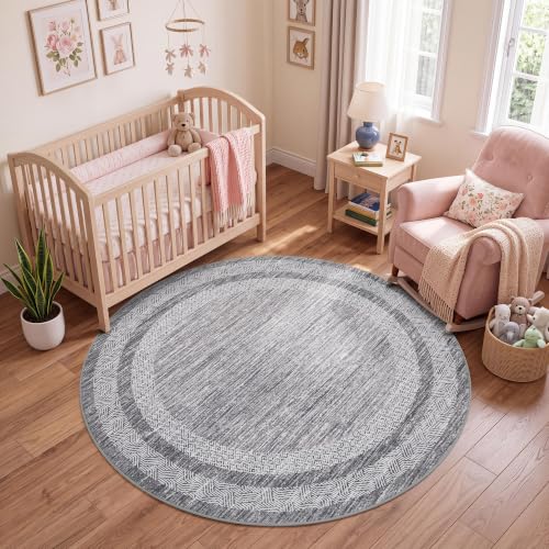 GarveeHome Round Area Rugs 6ft for Living Room, Solid Washable Circle Rug