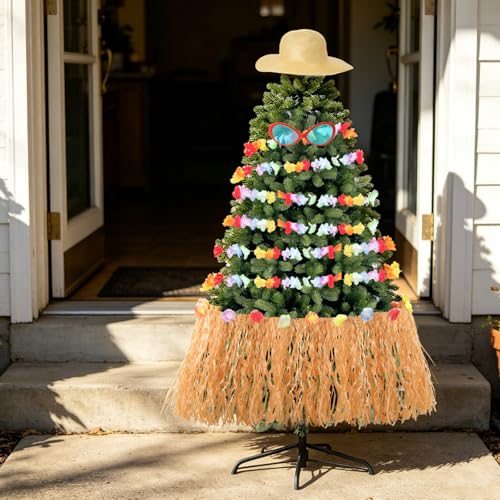 Summer Hawaiian Tree Ornaments Decorations Christmas in July Straw Hat Tree Topper Tropical Garland Sunglasses for Luau Hawaiian Beach Party Supplies