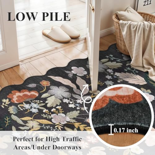 Scalloped Kitchen Rug Set of 3: Washable Floral Soft Boho Kitchen Runenr
