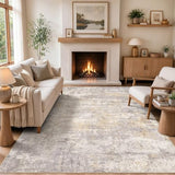 8x10 Area Rugs Living Room: Washable Abstract Rug Gold Grey Brown