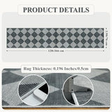 Checkered Rug Runner for Hallways 2.5x12, Kitchen Runner Rugs Non Skid Washable Ultra Thin, Moroccan Extra Long Carpet for Bathroom Decor, Modern Plaid Carpet for Kitchen (Blue/Grey)