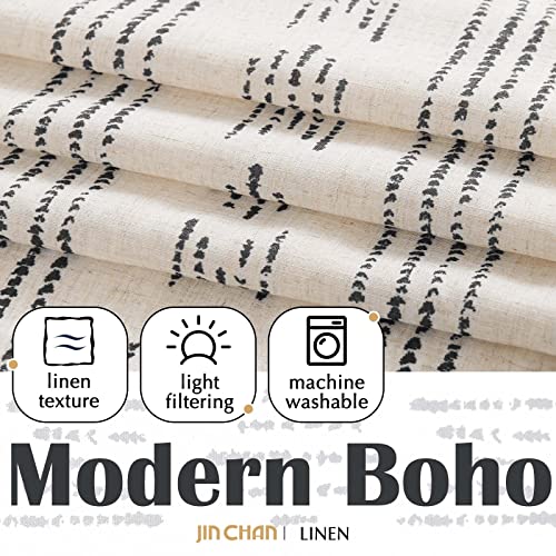 jinchan Boho Kitchen Curtains Linen Tier Curtains 36 Inches Bohemian Cafe Small Drapes Striped Mudcloth Farmhouse for Bathroom RV Camper Light Filtering Rod Pocket 2 Panels Black on Beige