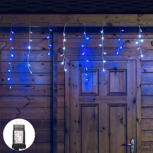 300L LED Icicle Lights, Blue+White Window Curtain Lights,8 Modes with 30V Plug in for Wedding, Party, Bedroom, Home, Garden, Outdoor, Indoor Wall,Christmas Decorations,Connectable(Blue+White)