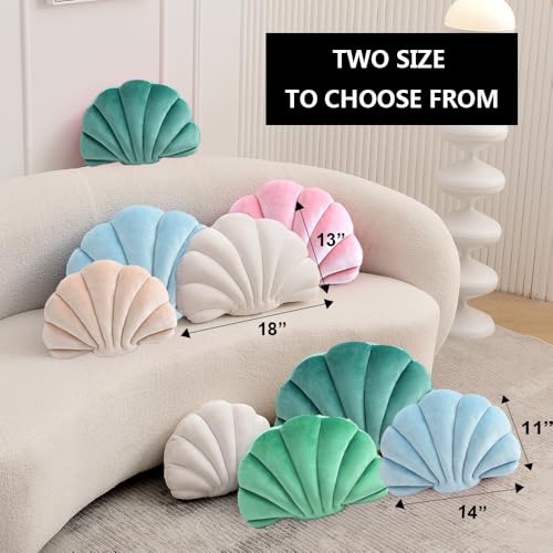 XIAIJIA Seashell Decorative Pillow Shell Shaped Throw Pillow 3D Insert Beach Pillow Soft Velvet Pillow Sea Ocean Decoration Couch Bed Pillow Cushions(Teal,14 X 11 inch)