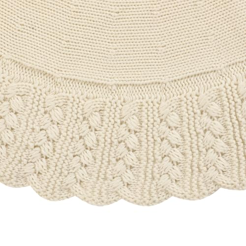 Ivory Knitted Christmas Tree Skirt, Cozy Cable Knit Design with Scalloped Edge and Ties, Rustic Farmhouse Holiday Décor for Christmas Tree Base(Ivory, 36")