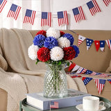 Floweroyal 12pcs 4th of July Flowers 250th Anniversary Artificial Chrysanthemum Ball Silk Hydrangea Flowers for Independence Day, Memorial Day, Floral Arrangement Decor (Red, Blue, White)