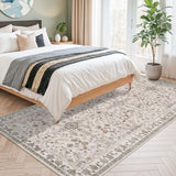 4x8 Rug Washable for Entryway Kitchen – Non-Slip Rubber Backed Area Rug for Hallway Bedroom Living Room Office,Boho Floral Low Pile Thin Floor Indoor Mat (Beige,4x8)