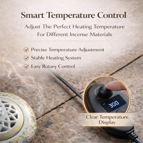 Ceramic Holder Electric Incense Burner Enamel Entwined Lotus Simulate Flames, Classical, Elegant and High-end Hollow Design