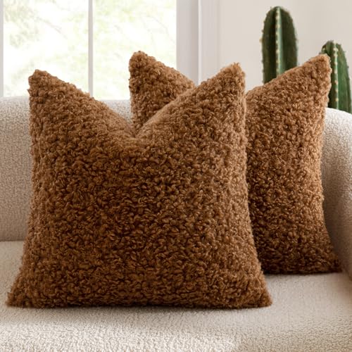 MIULEE Decorative Faux Fur Pillow Covers Sherpa 18x18 Bronze
