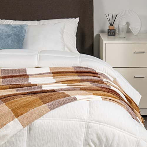 RECYCO Buffalo Plaid Chenille Throw Blanket, 50"x60", Brown Off White