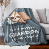 Funny Gifts for Grandpa, Grandpa is Charging Sloth Blanket, Grandpas Birthday Gift, Grandpas Gifts from Grandkids for Fathers Day Christmas, Soft Sloth Blanket for Grandfather 60" x 50"