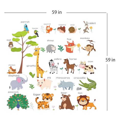 LOMILY Animal Learning Wall Stickers, Educational Cute Animal Wall Decals for Nursery Playroom Daycare, Wall Decor for Toddler Baby Boys Girls