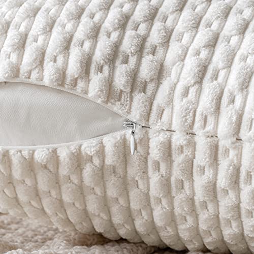 MIULEE Decorative Throw Pillow Covers 18x18 Pure White Textured Corduroy