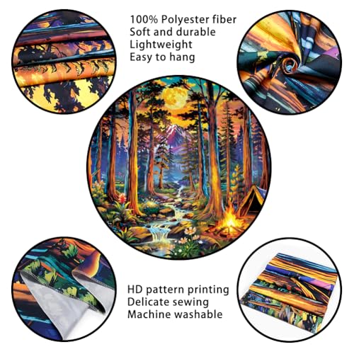 Racunbula Blacklight Fantasy Forest Tapestry UV Reactive Galaxy Space Moon Tapestry Trippy Pine Trees Wall Tapestries Nature Landscape Mountain River Tapestries Wall Hanging for Bedroom