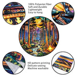 Racunbula Blacklight Fantasy Forest Tapestry UV Reactive Galaxy Space Moon Tapestry Trippy Pine Trees Wall Tapestries Nature Landscape Mountain River Tapestries Wall Hanging for Bedroom