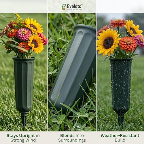 Evelots Cemetery Flower Vase with Sturdy Spikes/Stakes 2 Pack Outdoor Artificial or Fresh Flower Holder Grave Decoration