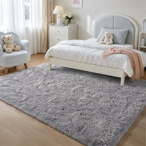 Zentavio Area Rugs for Living Room Grey Rugs for Bedroom 4x6 Carpet Fluffy Furry Soft Shag Aesthetic Plush High Pile Gray Throw Rug for Nursery Kids Room Dorm