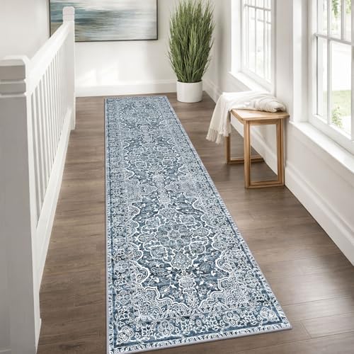 Vintage Floral Washable Runner Rug 2x8 Blue White Runners For Hallways