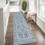 Vintage Floral Washable Runner Rug 2x8 Blue White Runners For Hallways