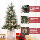 3 Ft Pre-Lit Christmas Tree, Artificial Christmas Trees with Lighting Snowflake Base, Snow Flocked Xmas Trees with 70 LED Lights, Battery Operated and Timer Function, Christmas Decoration for Home