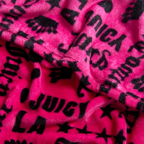 Juicy Couture Luxurious Throw Blanket for Couch - 50” x 70” Inches - Crown Royal Blanket - Plush & Cozy Throw Blanket - Decorative Blankets for Sofas, Throws for Chairs, and Beds – Hot Pink/Black