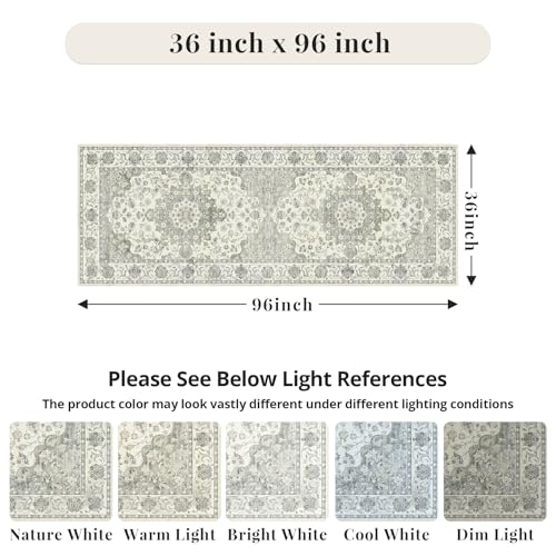 3x8 Non-Slip Washable Kitchen Vintage Runner Rug, Sage Green