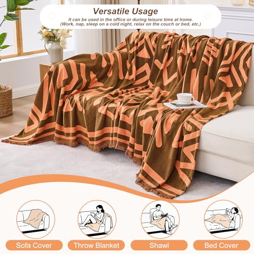 Boho Couch Cover Sofa Covers for 2 Cushion Couch, Couch Covers Washable Blanket Sofa Covers, Chenille L Shape Sectional Couch Covers for Dogs, Sofa Blanket Cover for Living Room (Orange)