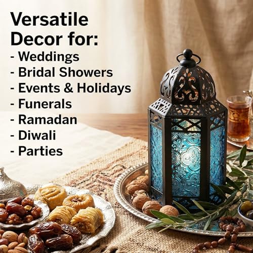 Vela Lanterns Decorative Indoor Moroccan Candle Table Centerpieces, Blue, S
