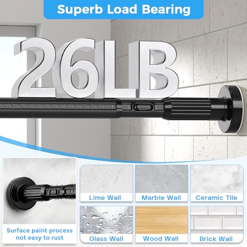 AIZESI 41-144 Inch Heavy Duty Tension Curtain Rod - No Drilling, Adjustable, Rust-Resistant for Outdoor, Living Room, Window, Bathroom, Diameter 1.26In-Black