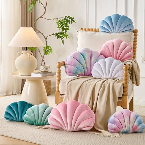 XIAIJIA Seashell Decorative Pillow Shell Shaped Throw Pillow 3D Insert Beach Pillow Soft Velvet Pillow Sea Ocean Decoration Couch Bed Pillow Cushions(Teal,14 X 11 inch)