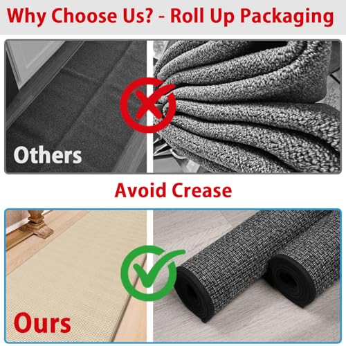 GOYLSER 19ft Jute Running Rugs for Hallway, Kitchen Rug Runner Non Slip Washable Hall Runner Rug, Beige Runner for Kitchen Floor Non Slip