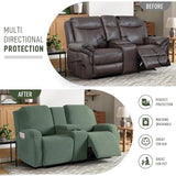 KinCam Jacquard Stretchy Recliner Loveseat Cover with Console X1, Recliner Couch Covers X1 (Greyish Green)