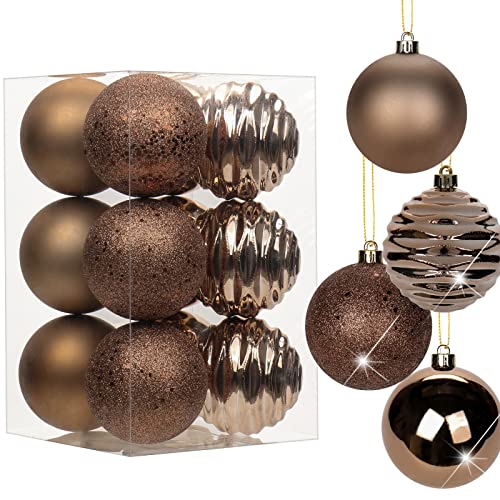 3.15" Christmas Ball Ornaments Brown 12 Pcs Shatterproof Christmas Tree Decorations Xmas Tree Medium Christmas Ornaments Balls with Hanging Loop for Halloween Wedding Holiday Party Wreath Home Decor