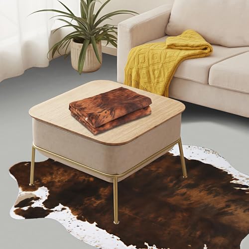 Sgizoku Cow Print Rug - 3.6x2.5 Feet Cow Hide Rugs Faux Cowhide Rug Cute Area Rug Fun Western Room Decor Cow Rugs for Living Room Bedroom Non-Slip Yellow-Brown(43 inches x 29 inches)