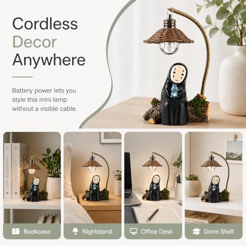 No Face Lamp, No Face Night Light, Mini Resin Anime Desk Lamp, Battery Operated Cute Room Decor Gift for Bedroom Shelf Office