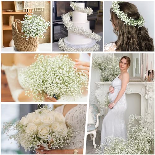 MARTINE MALL Babys Breath Artificial Flowers, 10 PCS White Baby Breath Flowers Artificial Bulk, Fake Babys Breath Gypsophila Real Touch Faux Babys Breath for Wedding Floral Arrangement Home Decor