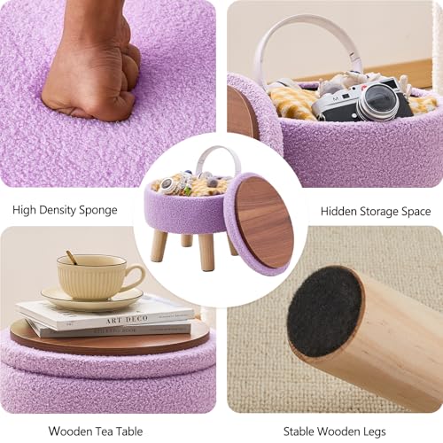 Wimarsbon Round Storage Ottoman,Footstool with Padded Seat and Wood Legs
