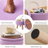Wimarsbon Round Storage Ottoman,Footstool with Padded Seat and Wood Legs
