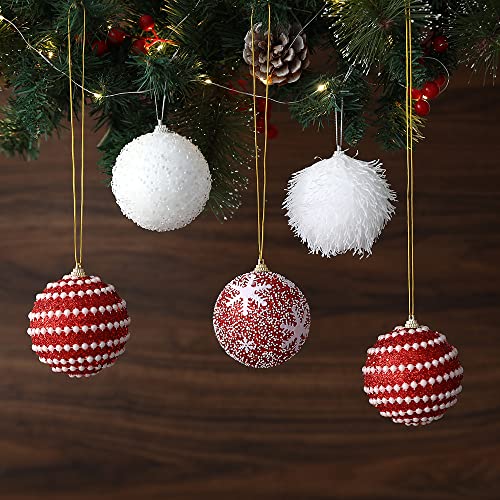 Christmas Tree Ball Ornament Set 16pcs 80mm/3.15inch Red White Glittering Shatterproof Foam Christmas Ball Ornaments Xmas Tree Decor Holiday Decoration