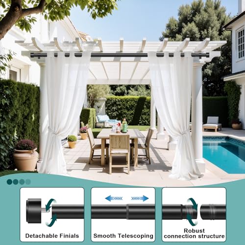 Curtain Rods 72-144 Inch, 1" Heavy Duty Adjustable Curtain Rod for Windows, Black Extra Long Window Treatment Rod, Modern Design, Easy Installation