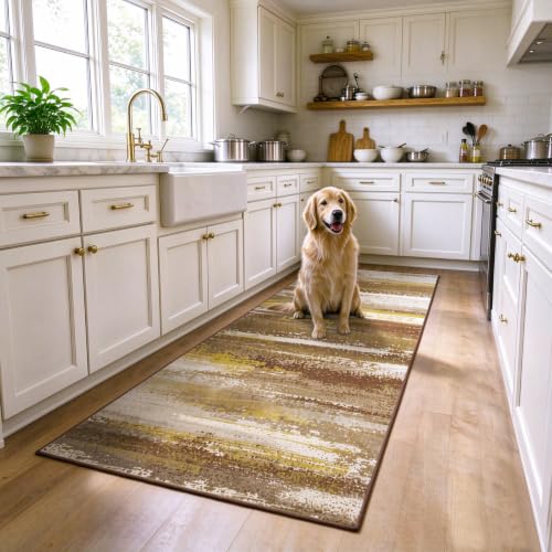 Runner Rug 2x6, Abstract Non-Slip Washable Rug for Hallway, Brown