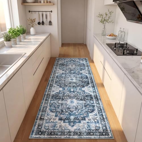 GarveeHome Washable Rug Runner 2x10 Vintage Runners for Hallways Blue